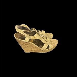 Carlos Santana Gold Wedge Sandals